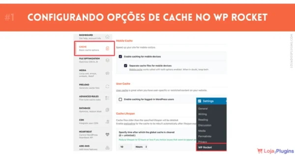 Tutorial configurar WP Rocket Passo 1 Configurando opções de cache no WP Rocket